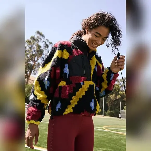 Free People Hit The Slopes Printed Fleece Pullover - Moroccan Night Combo - S - Picture 2 of 8